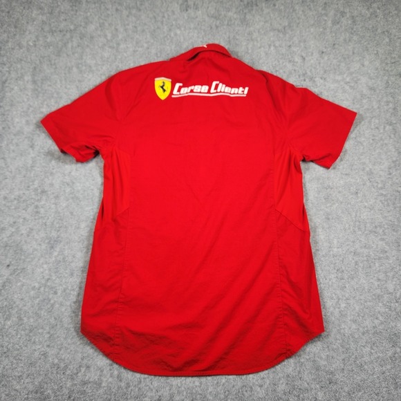 Puma Shirt Mens XL Red Ferrari Corse Clienti Red Short Sleeve Button Up - Picture 11 of 15
